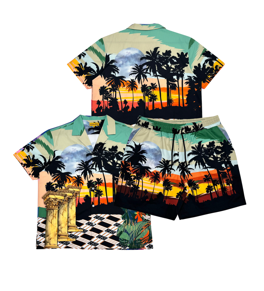 Civilized Men's Haze Sunset Button Down Short Set Forest