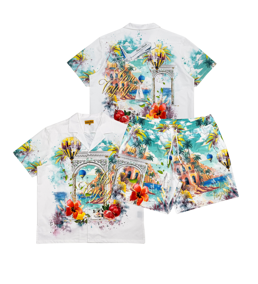 Civilized Men's Bon Voyage Button Down Short Set (White)