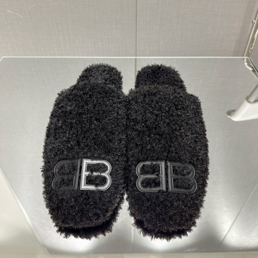 BALENCIAGA 25S MULES IN BLACK WOOL WITH LOGO