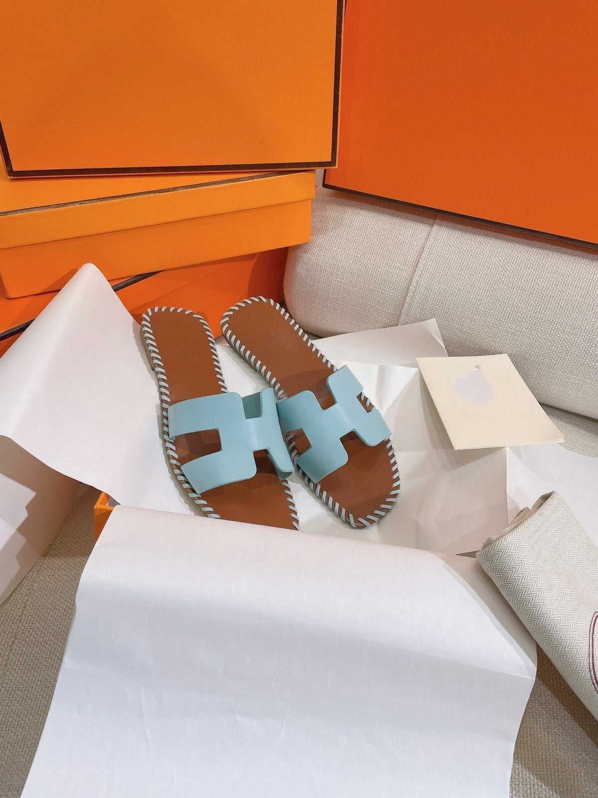 0RAN SANDAL Braided Calfskin BLUE SKY