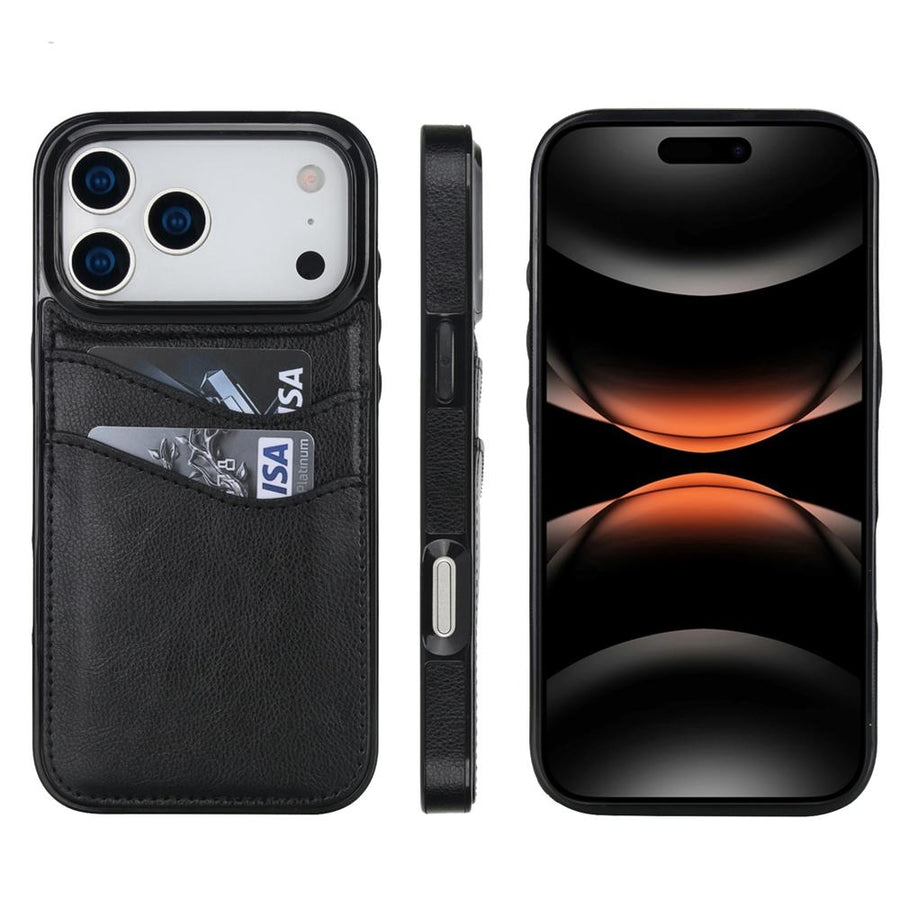 Litchi Leather Skin Card Slots Phone Case For iPhone 17 / 16 / 15 / 14