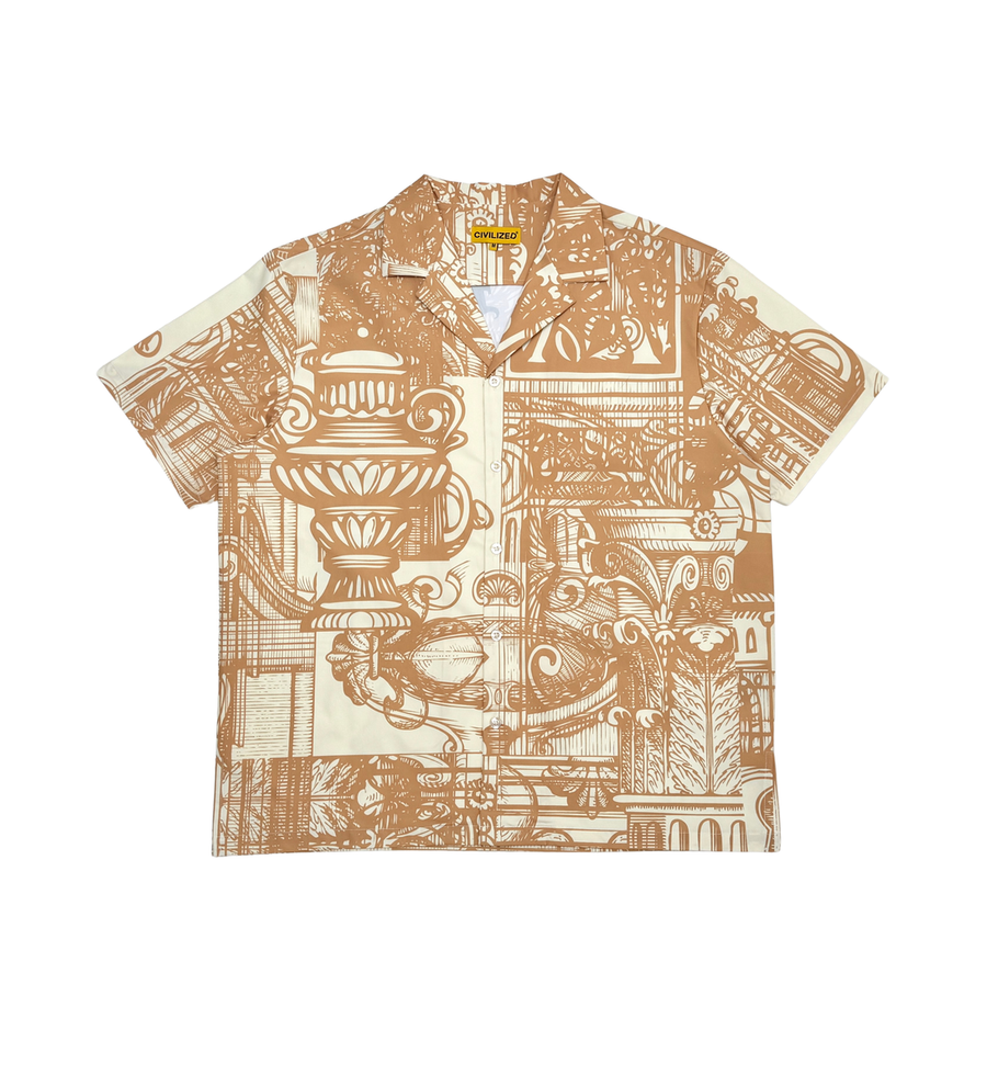 Civilized Men’s Tribal Print Button Down shirt Tan