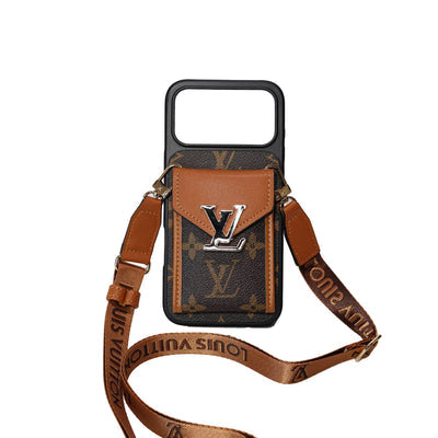 LV Crossbody Monogram Leather Case with Lanyard for iPhone 13-18 Pro & Pro Max