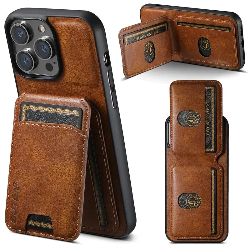 Luxury Case Card Holder Leather Magnetic Pocket Cover For iPhone 16 15 14