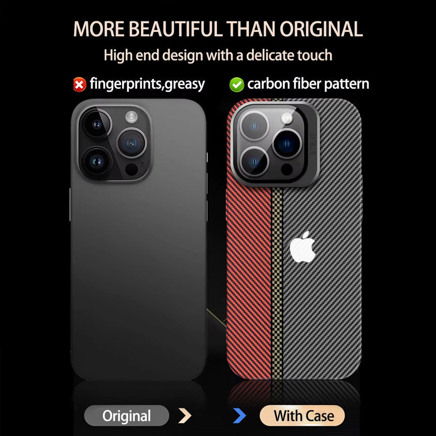 Magnetic Carbon Fiber Pattern Phone Case With Lens Protection For iPhone