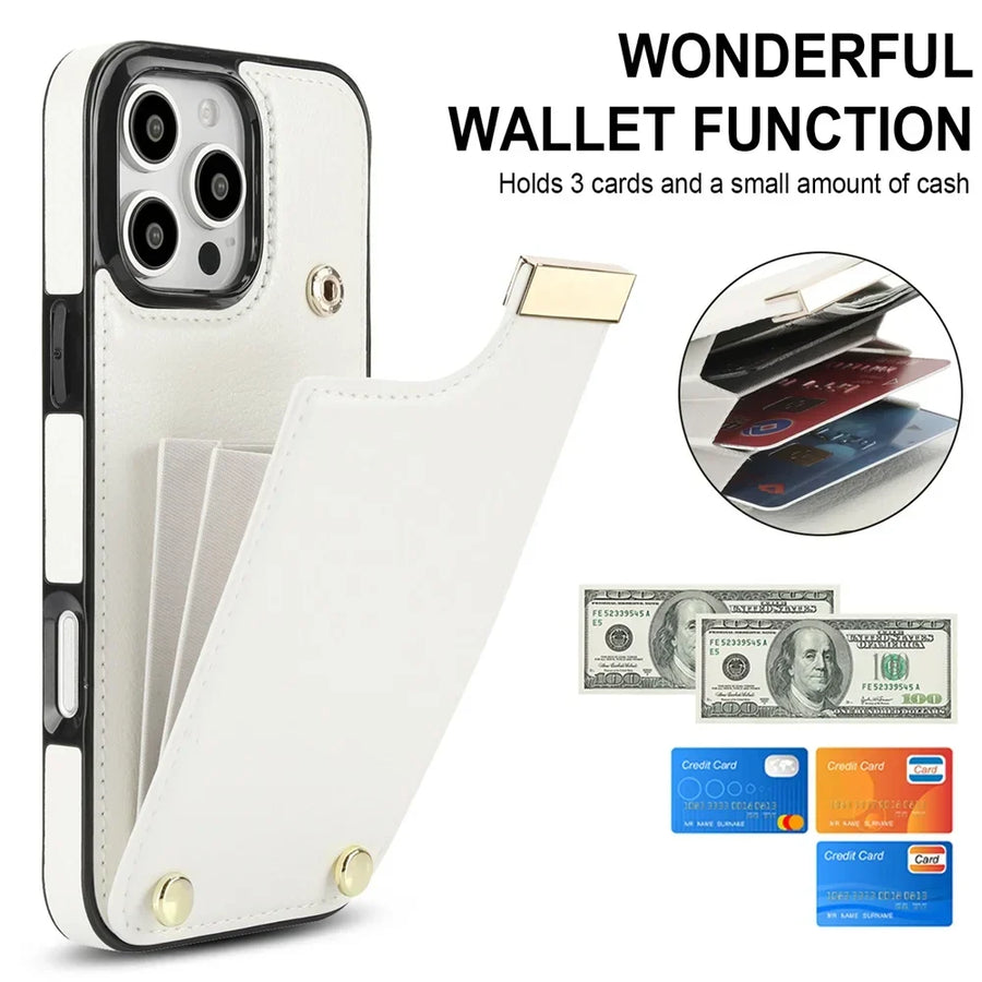 Leather BagTwo Layer Card Pockets Hardware Buckle Leather Case For iPhone 16 15 14