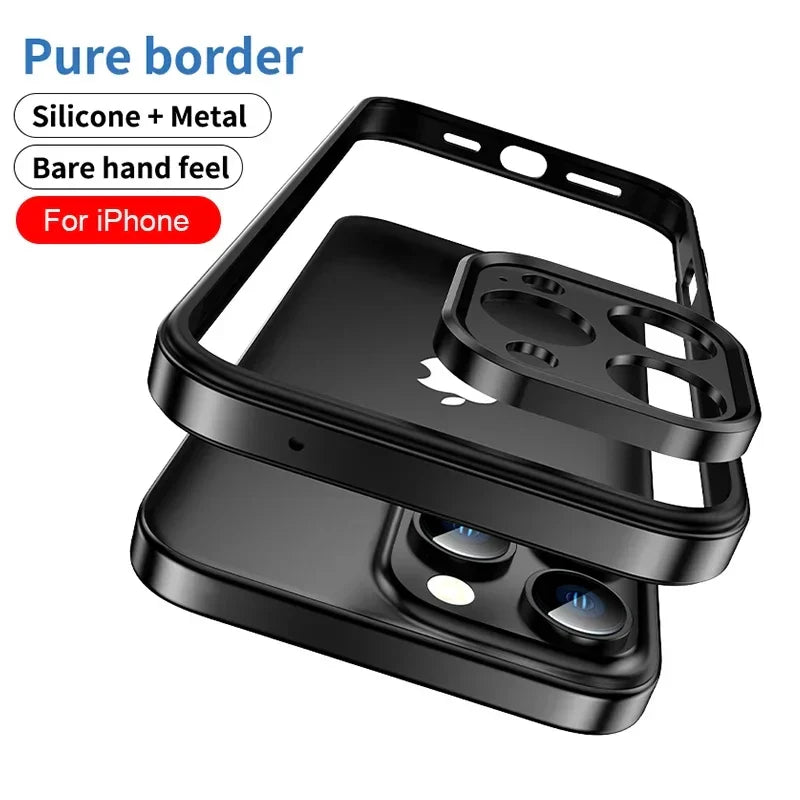 Aluminum Metal Frame Hybrid Silicone Camera Protection Phone Case for iPhone 16 15 14