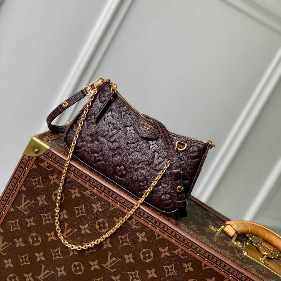 EASY POUCH ON STRAP 19 IN DARK BROWN MONOGRAM EMBOSSED LOGO CALFSKIN