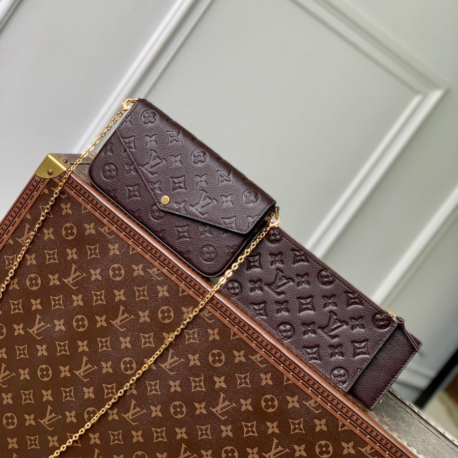 FÉLICIE POCHETTE 21 IN DARK BROWN MONOGRAM EMBOSSED LOGO CALFSKIN