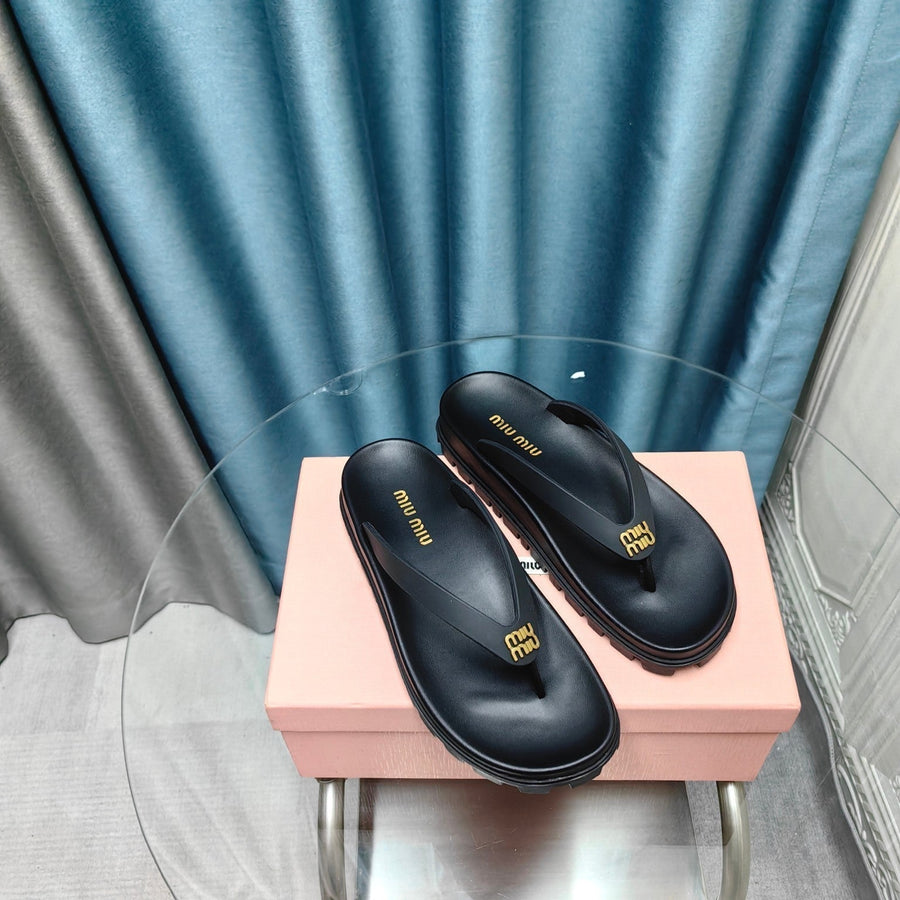 Flip Flop Sandals Black Calfskin