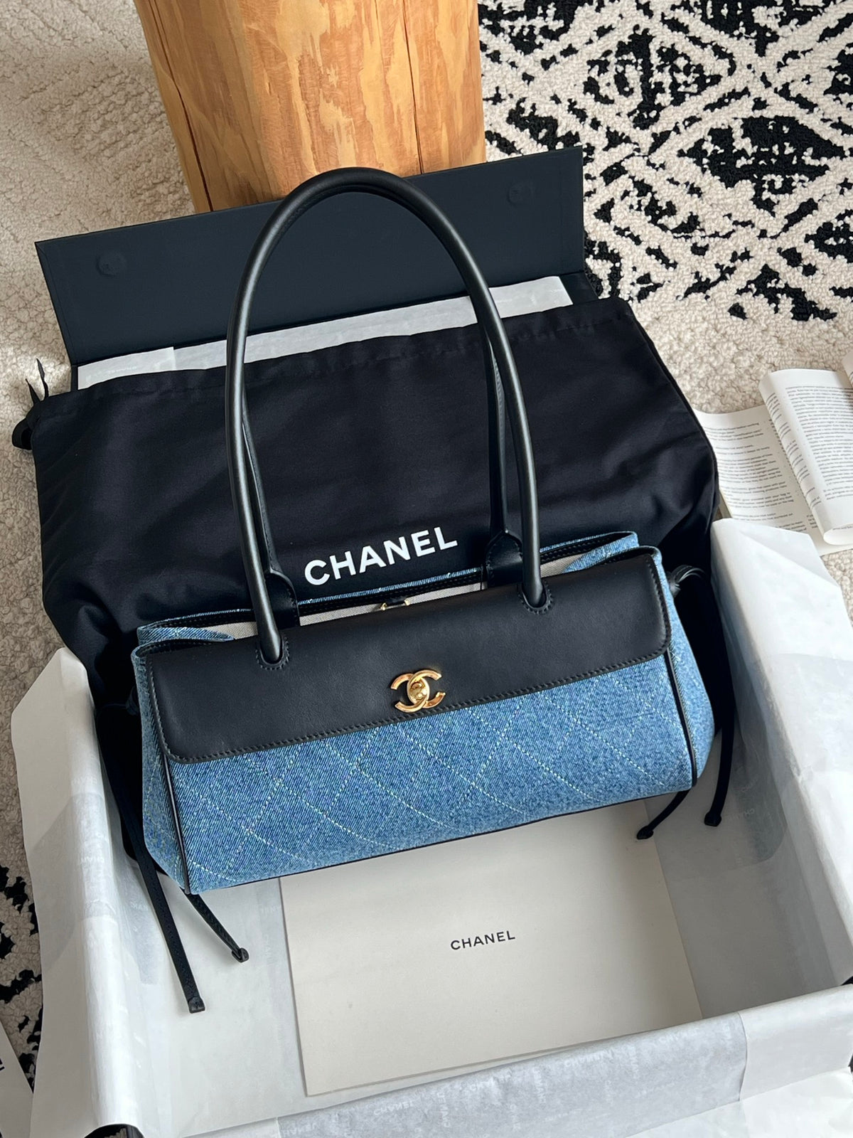Denim-Style Baguette Handbag
