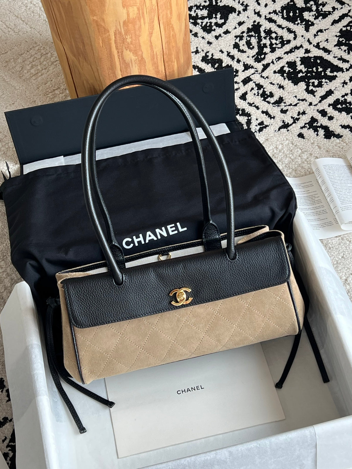 Suede-Style Baguette Handbag